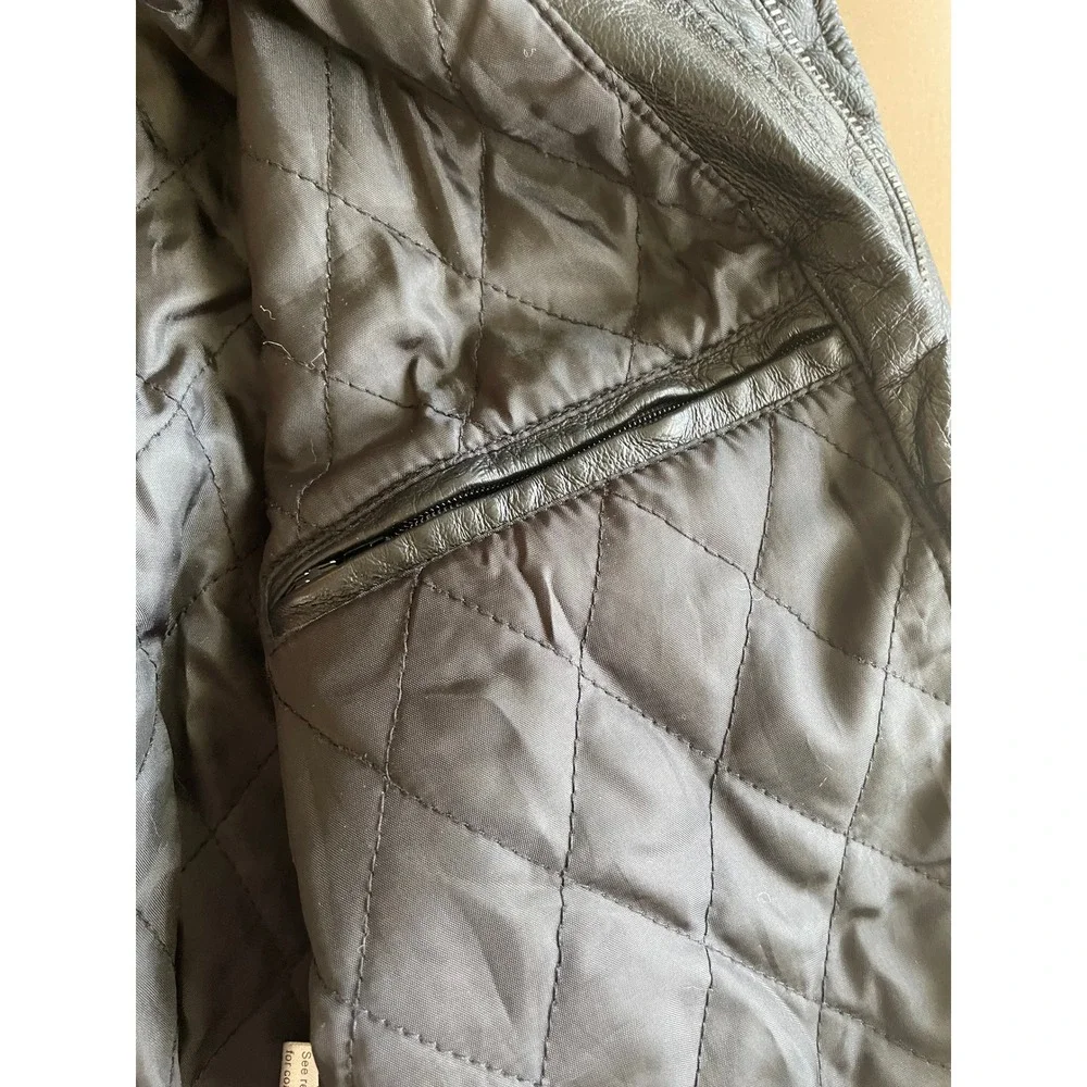 VTG Y2K Kids Russell Scott Black Genuine Leather Bomber Jacket - Size 10/12